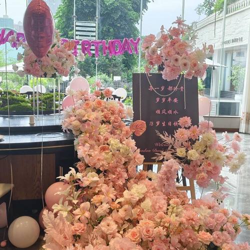 新款瀑布花铁艺支架酒店宴会装饰布置桌花架带轮子推车道具摆件