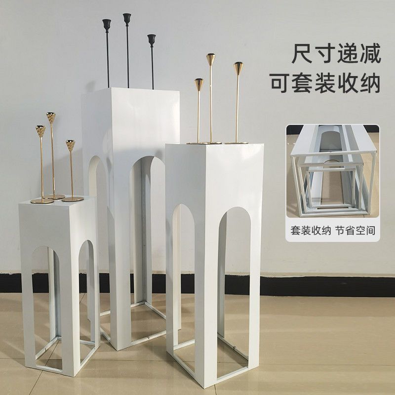 新款婚庆道具铁艺路引步步高方柱甜品台婚礼舞台背景装饰橱窗摆件