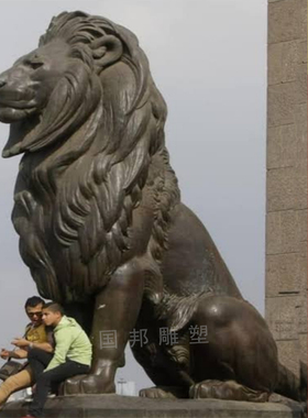 铜雕狮子一对户外广场企业门口摆放铸铜中式爬狮汇丰铜狮动物雕塑