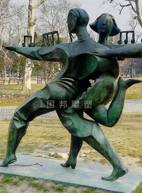 铸铜音乐主题人物户外校园商业街摆放玻璃钢仿铜唱歌跳舞人物雕像