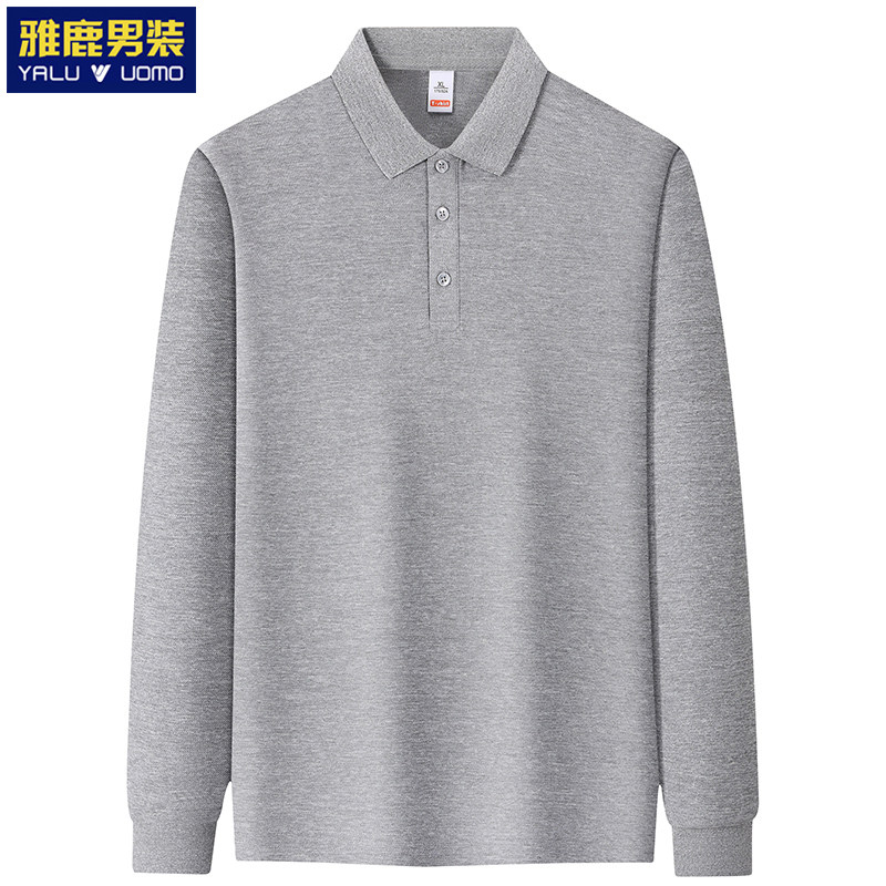 雅鹿男装长袖POLO衫春秋季男士商务休闲纯色翻领T恤百搭有加厚款