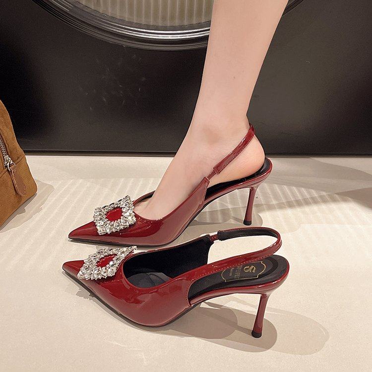 2025新款法式水钻方扣高跟鞋女细跟尖头包头凉鞋性感气质名媛女鞋,女鞋,时装凉鞋,淘宝优惠券,粉丝福利购,淘宝优惠卷