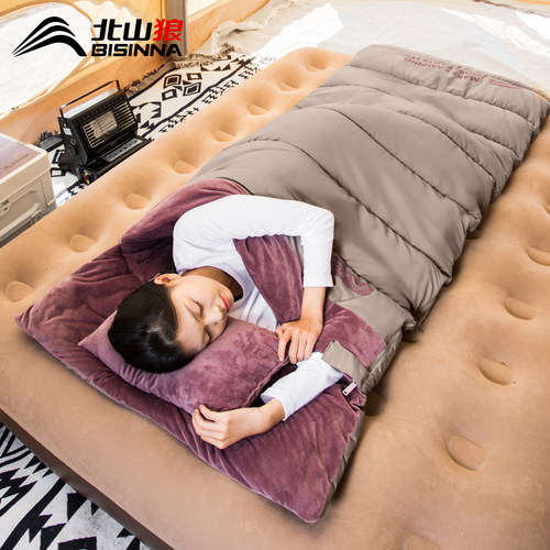 北山狼加绒超厚睡袋成人户外露营抗寒冬季加厚防寒单人被子便携式