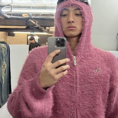 ThugClub皮草毛绒金属logo毛衣