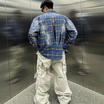 ThugClub圣剑刺绣法兰绒格子衬衫