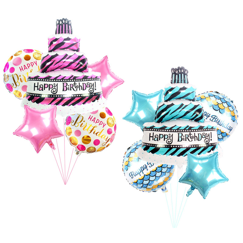 创意蓝色大号三层粉色蛋糕套餐铝膜气球生日派对婚庆店庆装饰布置