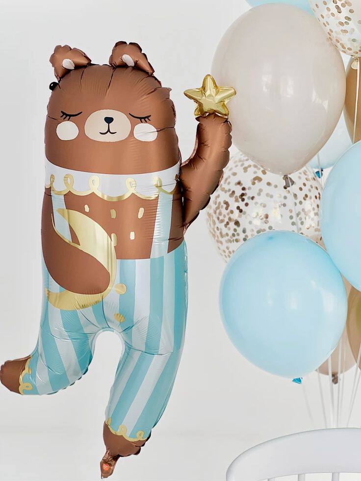 ins韩国卡通可爱拖星星抱月亮小熊气球儿童生日周岁派对场景装饰