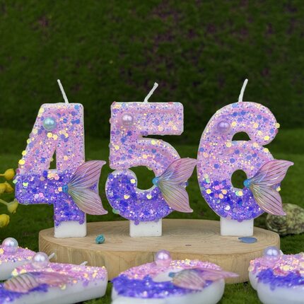 卡通渐变美人鱼尾数字儿童生日宝宝蜡烛蛋糕派对装饰周岁女孩布置