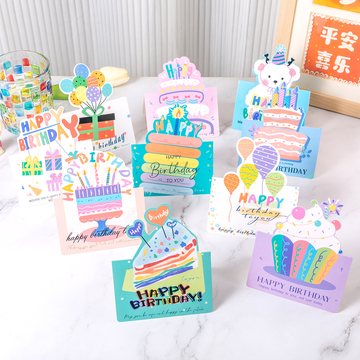 新款生日快乐立体贺卡儿童生日派对装饰英文字母祝福小卡片幼儿园