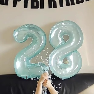 成人儿童生日派对装 ins风梦幻果冻蓝色数字气球 饰品布置拍照道具