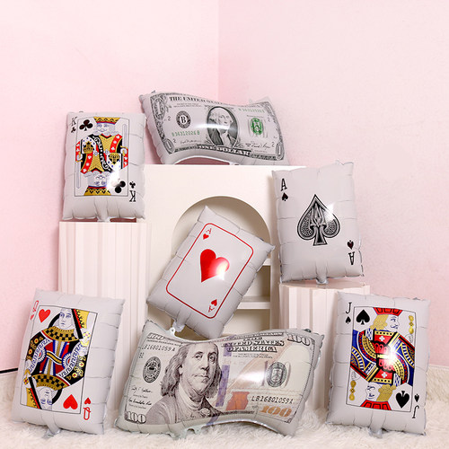 新款红桃黑桃扑克牌4D造型铝膜气球 酒吧KTV舞会派对装饰布置道具