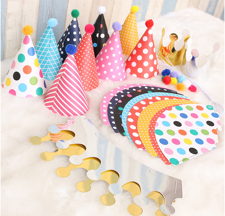 ins韩版皇冠帽子头饰彩色蛋糕帽户外儿童生日周岁帽派对聚会装饰