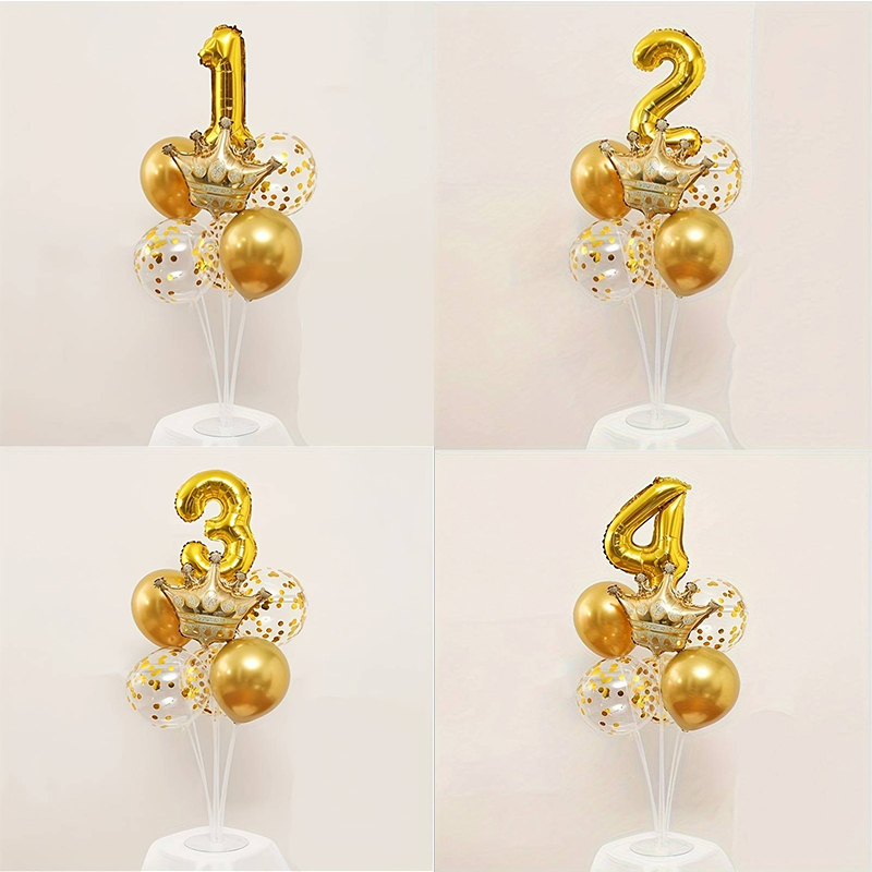 16寸金色亮片数字皇冠气球桌飘儿童生日派对装饰周岁场景布置道具