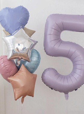 韩国复古40寸奶油紫色数字爱心气球儿童生日宝宝派对场景装饰布置