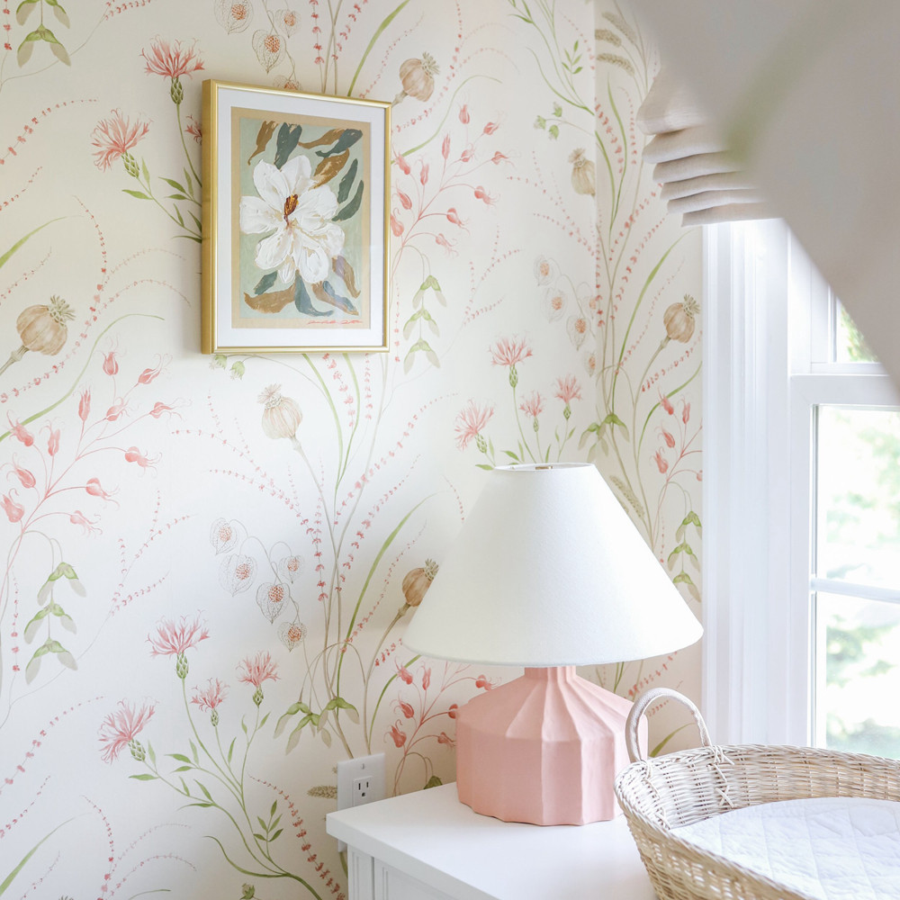英国原装进口墙纸 雅致浪漫田园风格花鸟 卧室女儿房背景墙壁纸