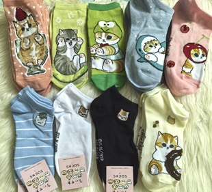 外贸原单尾货鲨鱼猫可爱卡通猫咪短袜女袜船袜女生袜子