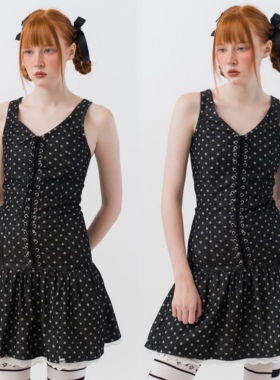 sixthdimension甜美波点复古y2k连衣裙女夏季辣妹绑带收腰吊带裙