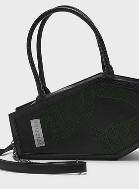 Killstar暗黑蛇纹刺绣斜挎包黑绿撞色棺材设计单间手提小众包包