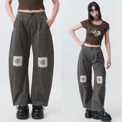 复古螺旋贴布明线休闲裤