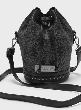 Killstar暗黑风提花水桶包女抽绳设计斜挎包个性潮酷单肩包