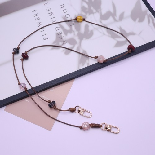 手工简约风编织包包链条配件斜背链蜡皮编绳手机链长款斜挎链棕色