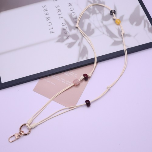 手工简约风编织包包链条配件斜背链米色蜡皮编绳手机链长款斜挎链