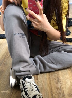 百搭女士宽松休闲裤ESSENTIALS裤子复线反光fog加绒飘带长裤高街