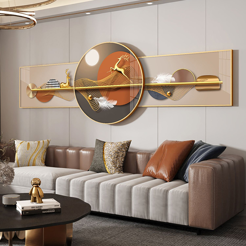轻奢客厅装饰画现代沙发背景墙挂画简约晶瓷横版立体高端大气壁画图片