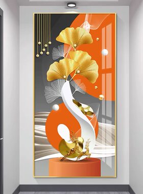 入户玄关装饰画竖版现代简约挂画走廊过道壁画麋鹿家大业大单张画