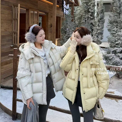 原厂90白鸭绒韩系中长连帽龟背羽绒服女2025冬季新款加厚保暖外套