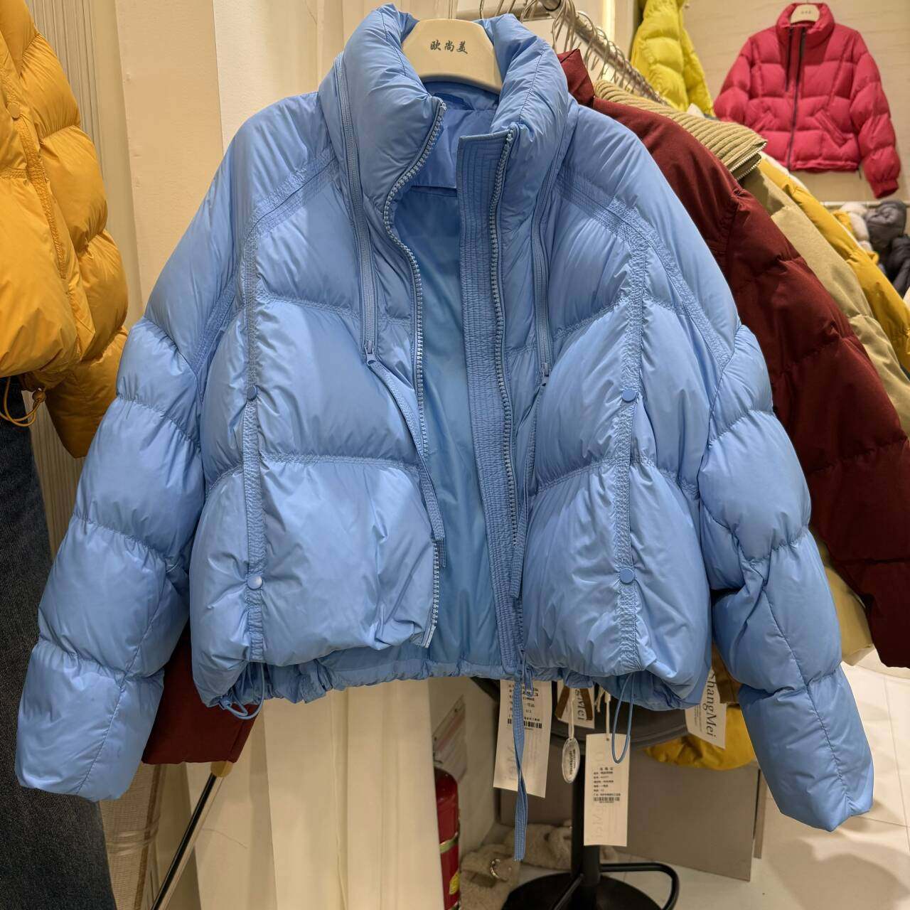 优雅风短款立领羽绒服女2025冬季新款蓝色保暖外套时尚