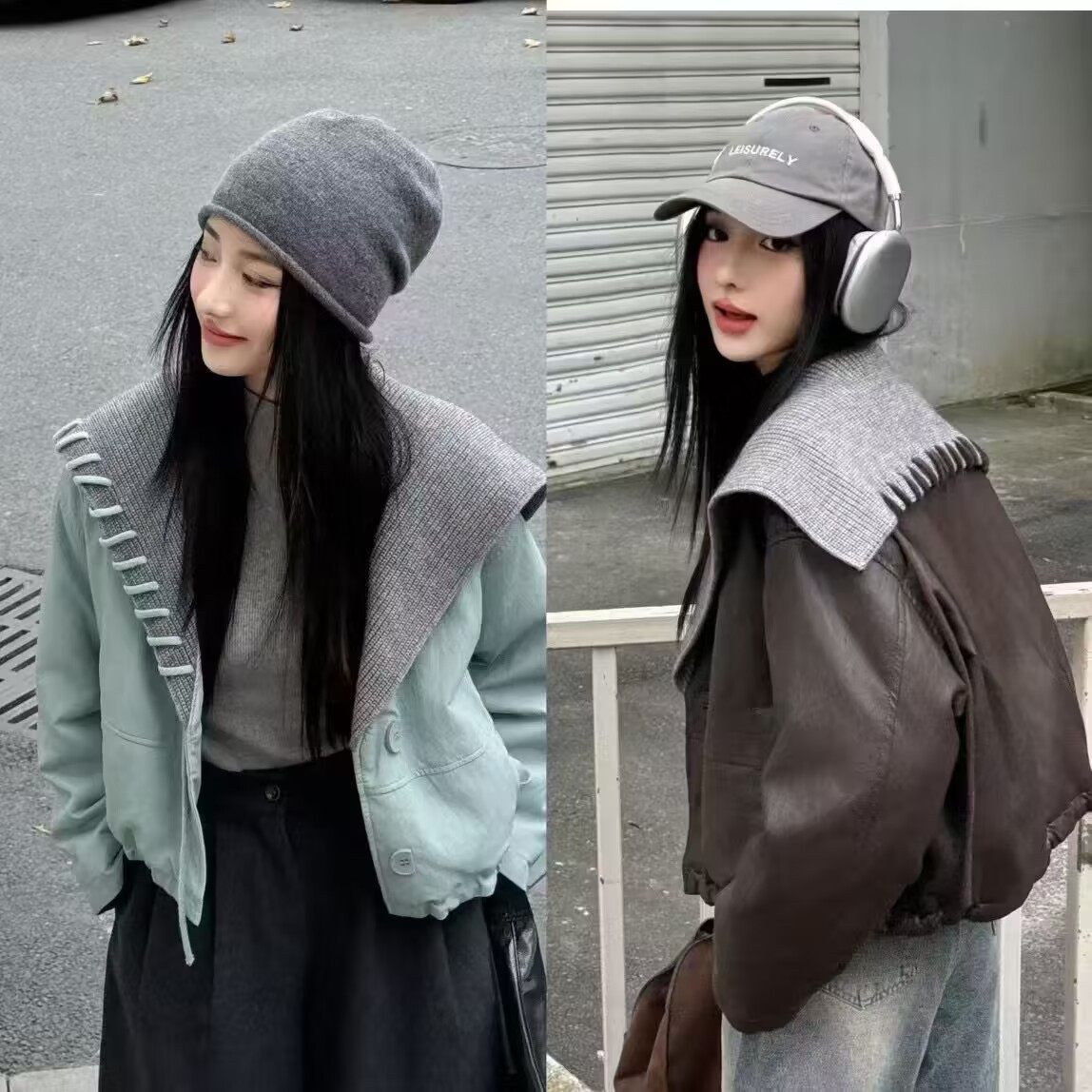 针织大翻领短款羽绒服女冬新款2024蛋白皮宽松小个子v领披肩外套,女装/女士精品,短外套,淘宝优惠券,粉丝福利购,淘宝优惠卷