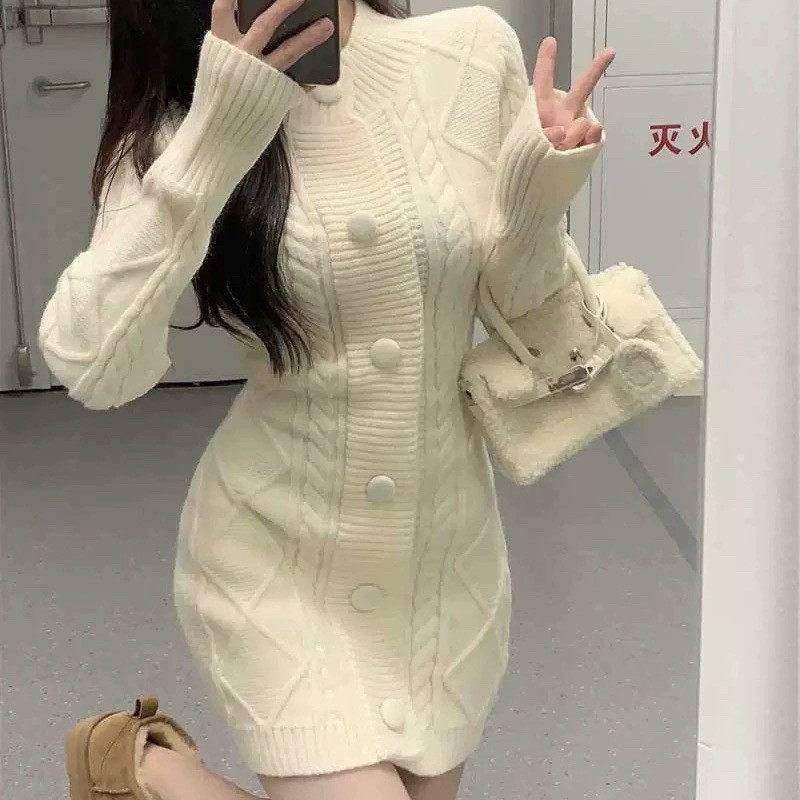 秋冬毛衣连衣裙长袖纯色绵羊毛软糯百搭氛围感万圣节毛衣短裙女