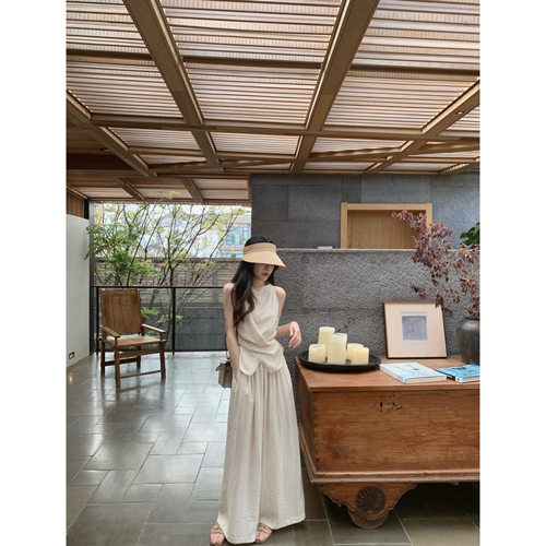 YYSTUFF/「闭店福利」呼吸麻感背心绑带上衣女夏宽松休闲裤裙套装