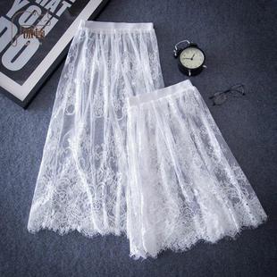旗袍内搭纱裙外搭一层网纱裙半身裙女透明裙子蕾丝中长裙外穿春秋