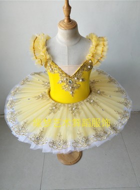 黄色芭蕾舞裙儿童演出服tutu裙蓬蓬吊带纱裙女童小天鹅舞蹈服装新