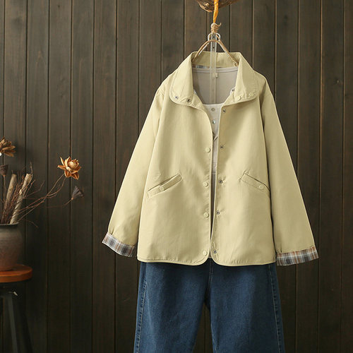 秋冬200斤卡其色翻领工装外套