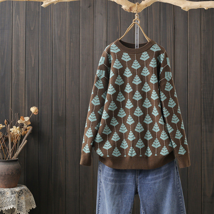 210斤圆领小树提花包芯纱毛衣