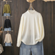 潮 女叠穿内搭气质洋气奶白色小衫 春秋大码 200斤半高领蕾丝打底衫