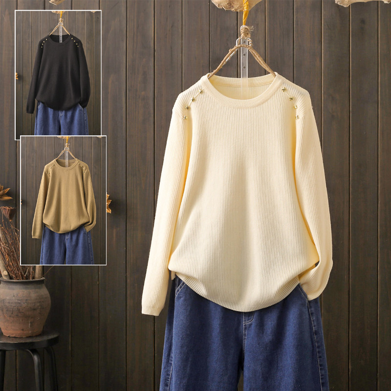 秋冬大码200斤纯色打底衫圆领肩部装饰宽松百搭胖mm长袖毛衣上衣,女装/女士精品,毛衣,淘宝优惠券,粉丝福利购,淘宝优惠卷