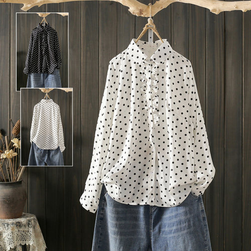 春秋大码200斤波点雪纺减龄衬衫