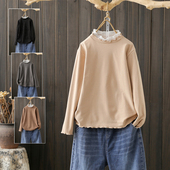 秋冬大码 200斤德绒打底衫 胖mm花边半高领亮片微胖小个子内搭T恤潮