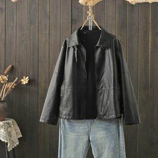 休闲黑色百搭PU外套短款 时尚 皮夹克 200斤宽松皮衣韩版 春秋冬大码