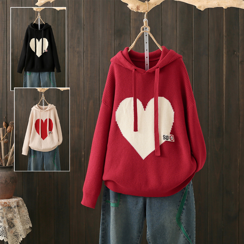 秋冬大码200斤连帽慵懒风毛衣女