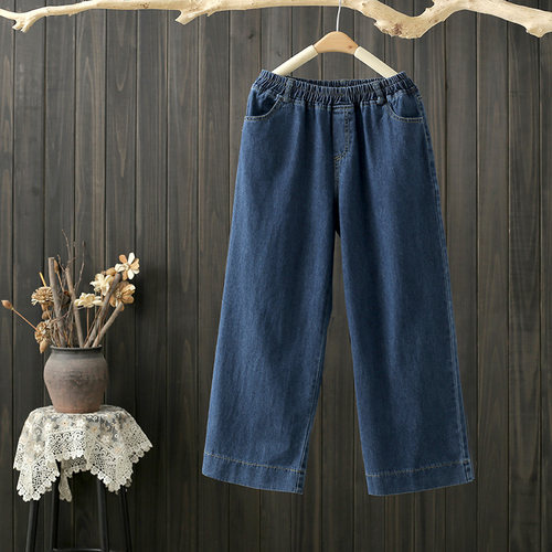 牛仔春夏200斤高腰胖mm直筒裤