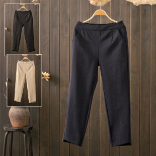 卡其色小脚哈伦裤 子高腰显瘦直筒休闲西裤 200斤松紧腰裤 春秋大码