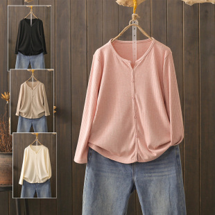 正肩上衣 女胖mm宽松弹力显瘦长袖 春秋大码 200斤内搭柔软打底T恤衫