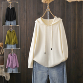 春秋大码 200斤毛衣女士胖mm纯色遮肚子巨显瘦藏肉连帽针织卫衣潮