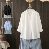 简约气质OL面试衬衣七分袖 中袖 上衣 200斤职业v领白色衬衫 春夏大码