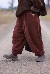 古兰木2023冬季新款复古文艺加厚夹棉保暖宽松休闲百搭哈伦裤女